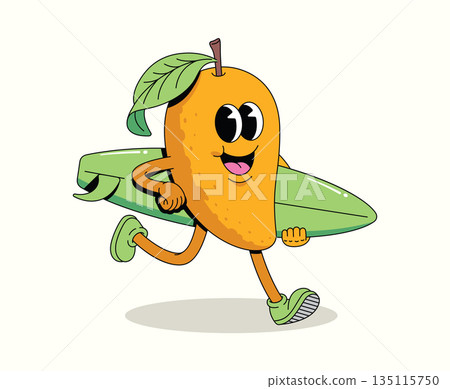 mango surf walk groovy cartoon illustration 135115750