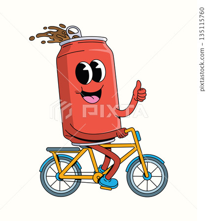 soda can bicycle groovy cartoon illustration 135115760
