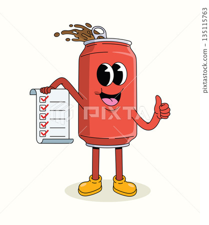 soda can checklist groovy cartoon illustration 135115763