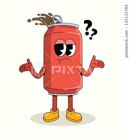 soda can confused groovy cartoon illustration 135115764