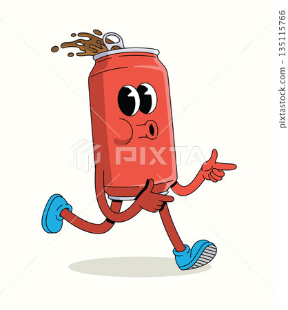 soda can energetic walk groovy cartoon illustration soda can energetic walk groovy cartoon illustration 135115766