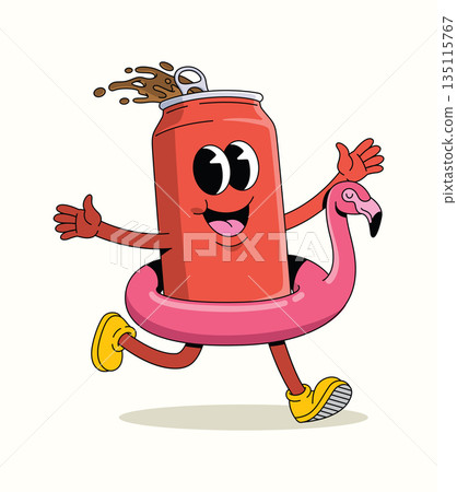 soda can flamingo groovy cartoon illustration 135115767