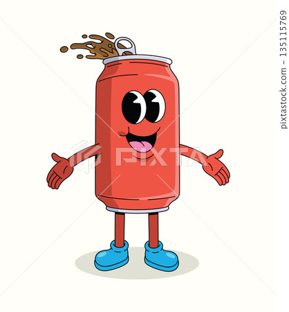 soda can groovy cartoon illustration 135115769