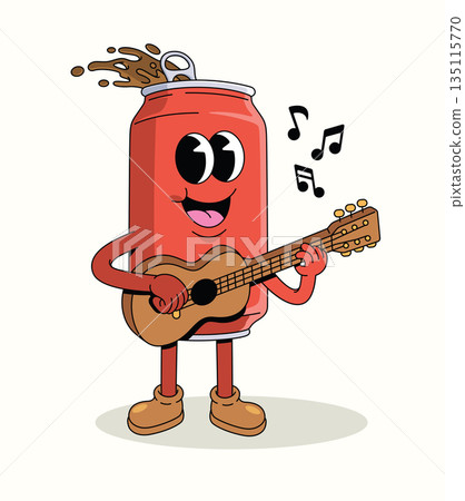 soda can guitar groovy cartoon illustration 135115770