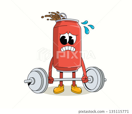 soda can hard weightlifting groovy cartoon illustration soda can hard weightlifting groovy cartoon illustration 135115771