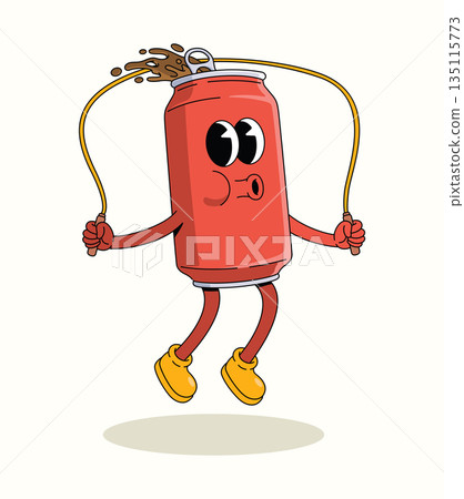 soda can jump rope groovy cartoon illustration soda can jump rope groovy cartoon illustration 135115773