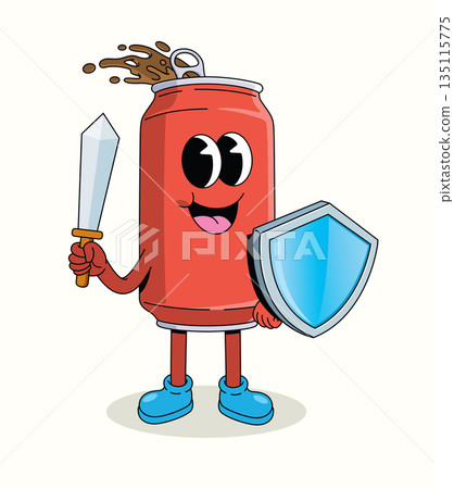soda can knight groovy cartoon illustration 135115775