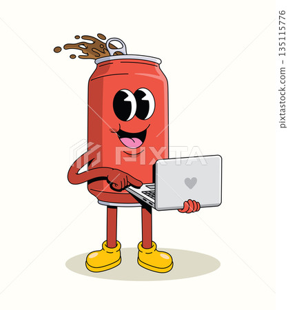 soda can laptop groovy cartoon illustration soda can laptop groovy cartoon illustration 135115776