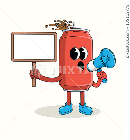 soda can megaphone groovy cartoon illustration 135115778