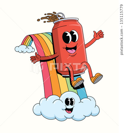 soda can rainbow groovy cartoon illustration 135115779