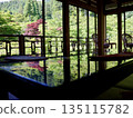 佐賀縣櫻井山山間小屋，日式空間中森林倒映在漆器桌上 | 旅遊、旅行、產品圖片、水療和休閒廣告素材 135115782