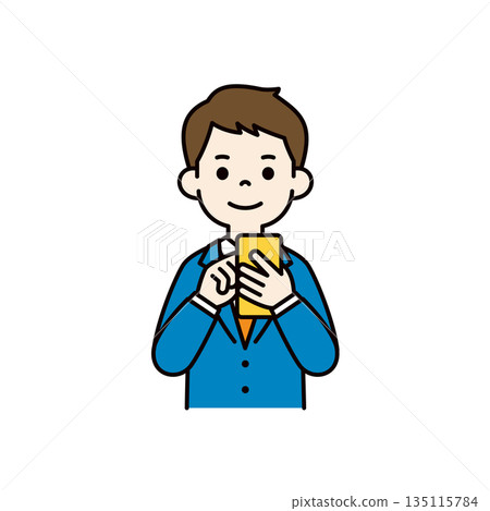 Vector illustration of a young businessman operating and searching a smartphone, upper body, color Vector illustration of a young businessman operating and searching a smartphone, upper body, color 135115784