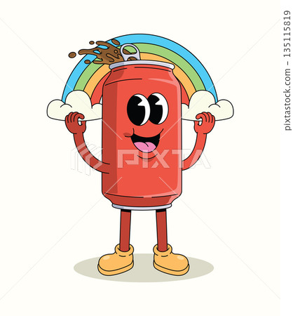 soda can rainbow happy groovy cartoon illustration soda can rainbow happy groovy cartoon illustration 135115819