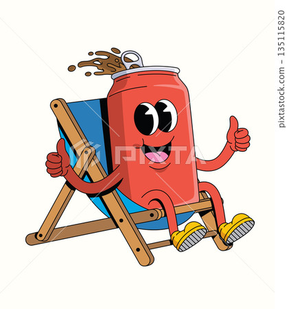 soda can relax on chair groovy cartoon illustration 135115820