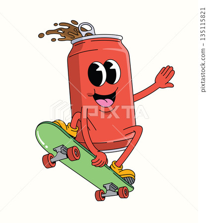 soda can skateboard groovy cartoon illustration soda can skateboard groovy cartoon illustration 135115821
