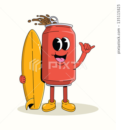 oda can surf groovy cartoon illustration 135115825