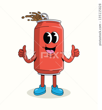 soda can thumbs up groovy cartoon illustration 135115828