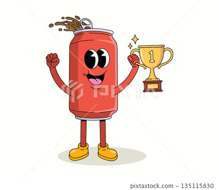 soda can trophy groovy cartoon illustration 135115830