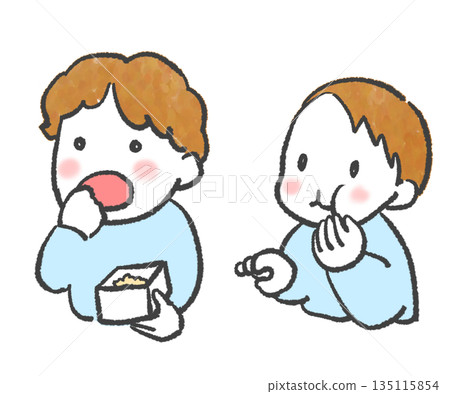 A boy eating the same number of beans as his age at the bean-throwing festival 135115854