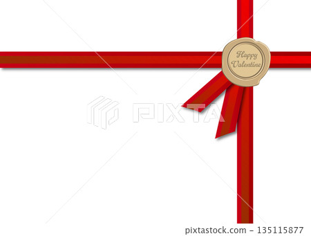 Valentine's Day Red Ribbon and Happy Valentine Message Sealing Wax Illustration 135115877