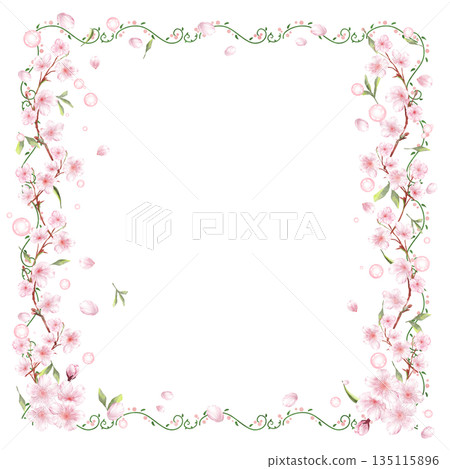 Pale cherry blossom frame with frame, square 135115896