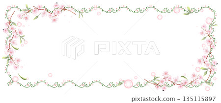 Pale cherry blossom frame with frame, horizontal 135115897