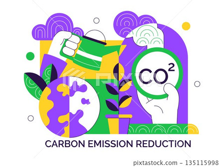 Carbon Footprint Reduction Illustration Featuring Environmental Pollution Impact Analysis With CO2 Effects On Nature Climate And Ecological Balance Carbon Footprint Reduction Illustration Featuring Environmental Pollution Impact Analysis With CO2 Effects On Nature Climate And Ecological Balance 135115998