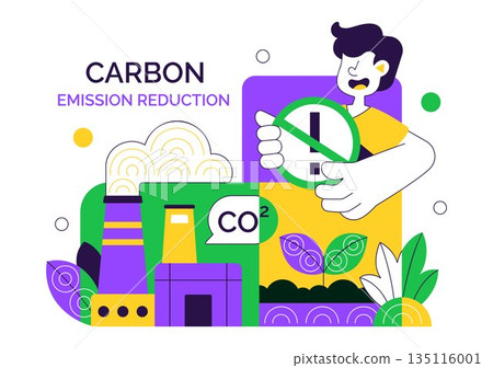Carbon Footprint Reduction Illustration Featuring Environmental Pollution Impact Analysis With CO2 Effects On Nature Climate And Ecological Balance 135116001