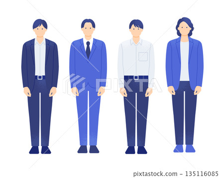 IT公司或代理商的銷售團隊。男士身著西裝和休閒商務服裝。一群時尚的年輕商務人士。 135116085