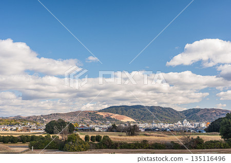 View of Mount Wakakusa from within the Heijo Palace Ruins National Historic Park, Nara City View of Mount Wakakusa from within the Heijo Palace Ruins National Historic Park, Nara City 135116496