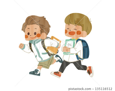 兩名小學生抱著書奔跑——加什 兩名小學生抱著書奔跑——加什 135116512