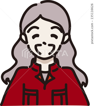 圖解：一位面帶微笑的女士身穿工作服，紅色制服。 135116626