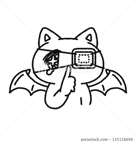 Sickly cute devil cat line drawing 135116699
