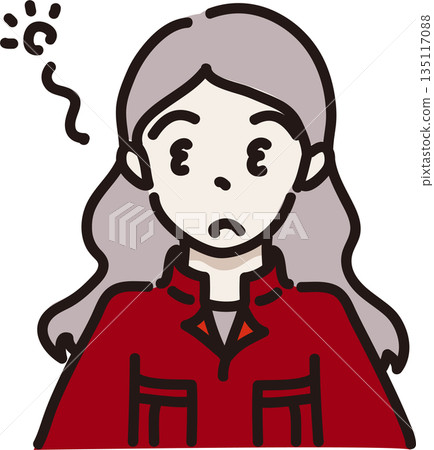 Illustration of a sleepy woman wearing work clothes, red uniform 135117088
