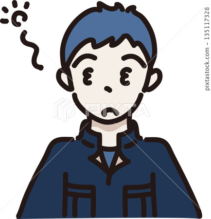 圖：一位身穿工作服（藏藍色制服）的昏昏欲睡的男子 135117328