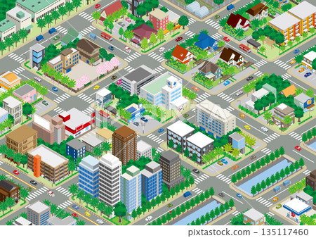 城市景觀。城市景觀。等距城市景觀。 135117460