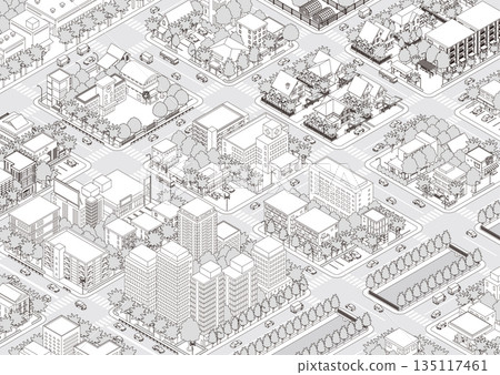 城市景觀。城市景觀。等距城市景觀。 135117461