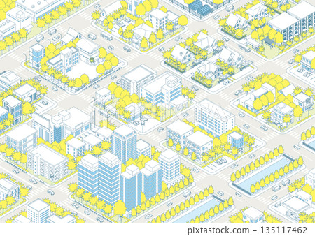 城市景觀。城市景觀。等距城市景觀。 135117462