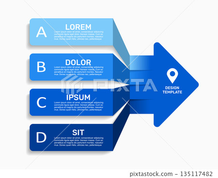 Four-step infographic with arrows banners, ideal for process visualization or presentation. Vector illustration. Four-step infographic with arrows banners, ideal for process visualization or presentation. Vector illustration. 135117482