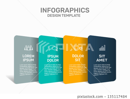 Infographic with colorful panels, icons, and headings for business, planning, or presentation purposes. Vector illustration. Infographic with colorful panels, icons, and headings for business, planning, or presentation purposes. Vector illustration. 135117484