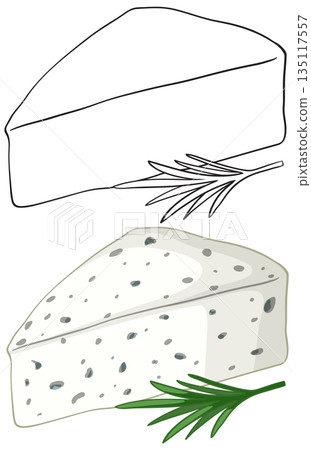 Vector Illustration of Blue Cheese Wedge with Rosemary Garnish Vector Illustration of Blue Cheese Wedge with Rosemary Garnish 135117557