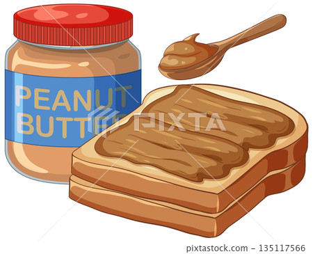 Peanut Butter Jar with Toasted Bread and a Loaded Spoon Peanut Butter Jar with Toasted Bread and a Loaded Spoon 135117566