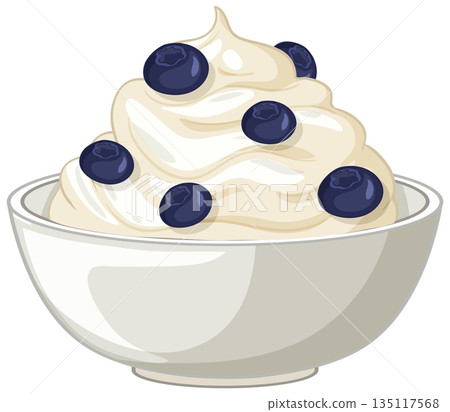 Vector Illustration of Whipped Cream with Fresh Blueberries in a Bowl Vector Illustration of Whipped Cream with Fresh Blueberries in a Bowl 135117568