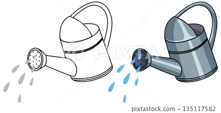 Vector Illustration of Watering Cans with Flowing Water Vector Illustration of Watering Cans with Flowing Water 135117582