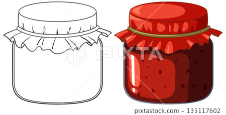 Vector Illustration of a Jam Jar in Color and Line Art 135117602