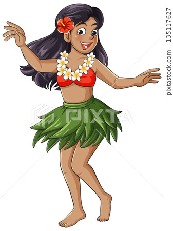 Hula Dancer in Traditional Hawaiian Costume Performing Dance 135117627