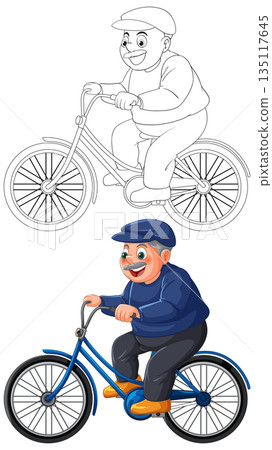 Smiling Elderly Man Riding Bicycle Vector Illustration Smiling Elderly Man Riding Bicycle Vector Illustration 135117645