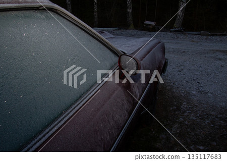 Frost on an classic american vintage car 135117683