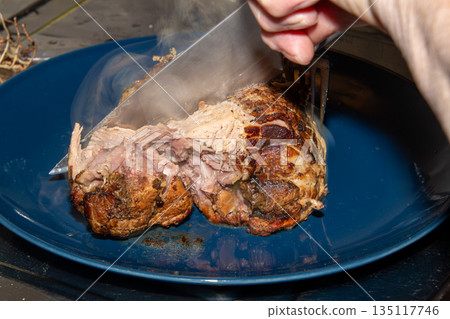 Preparing a stew with pork roll Preparing a stew with pork roll 135117746
