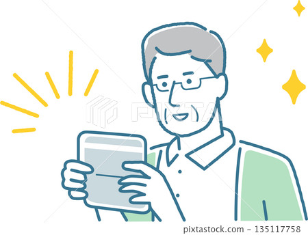 An elderly man looking at his bankbook with joy An elderly man looking at his bankbook with joy 135117758